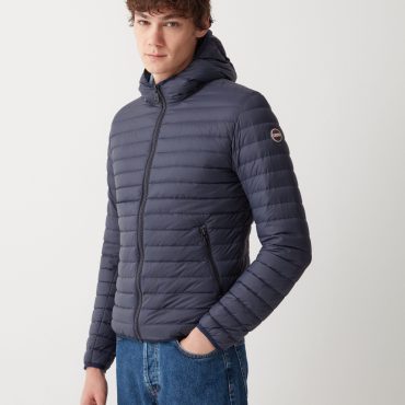 Opaque autumn down jacket with hood