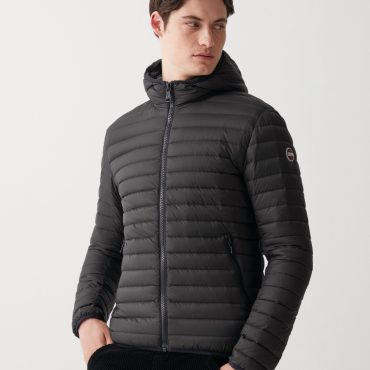 Opaque autumn down jacket with hood
