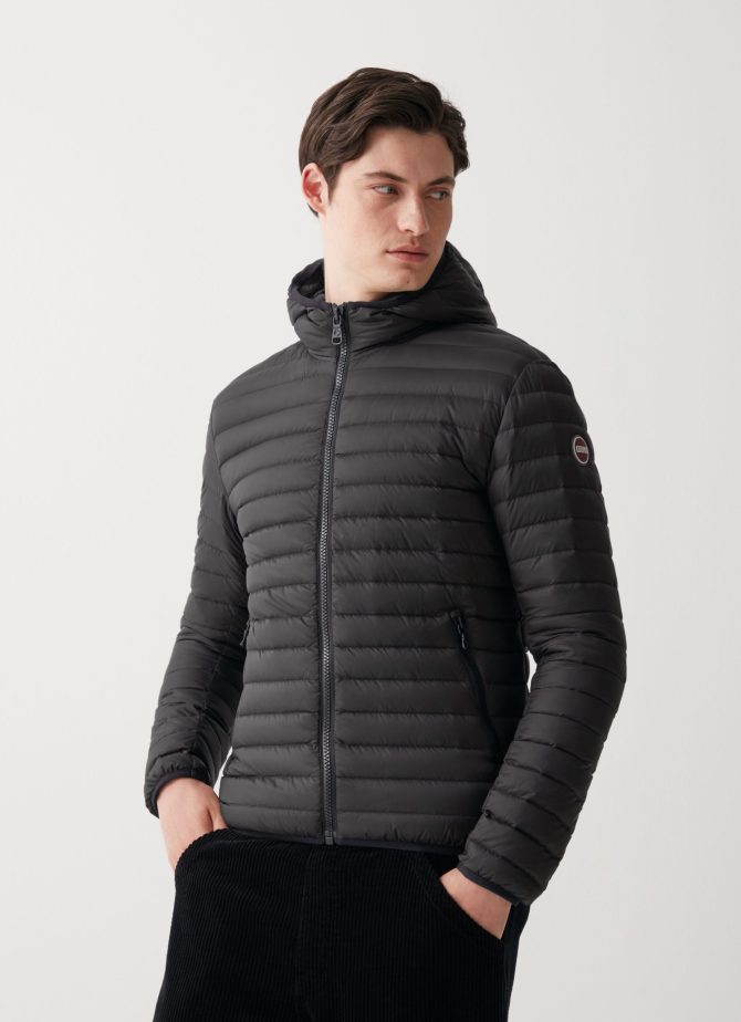 Opaque autumn down jacket with hood