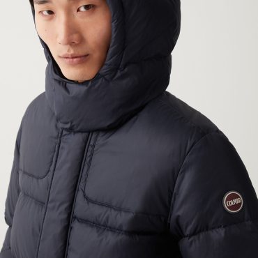 Waxed hooded down jacket