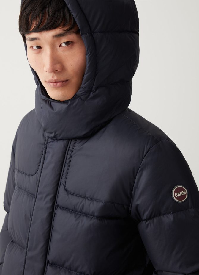 Waxed hooded down jacket
