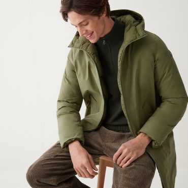 Long reversible down jacket in matt fabric