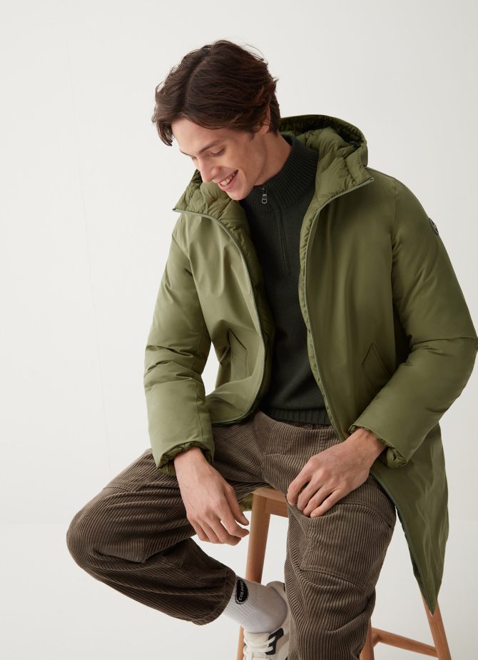 Long reversible down jacket in matt fabric