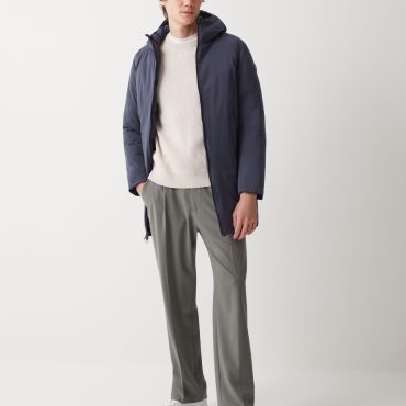 Long reversible down jacket in matt fabric