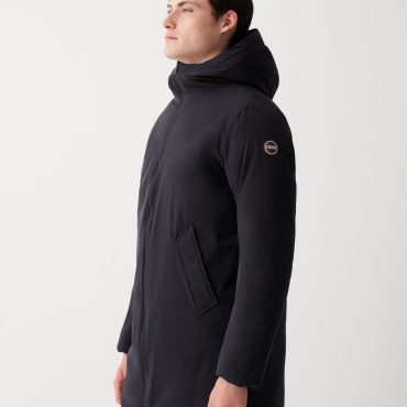 Long reversible down jacket in matt fabric