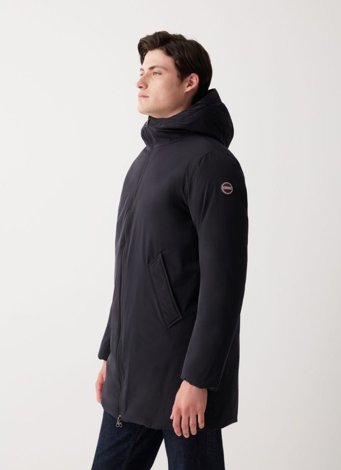 Long reversible down jacket in matt fabric