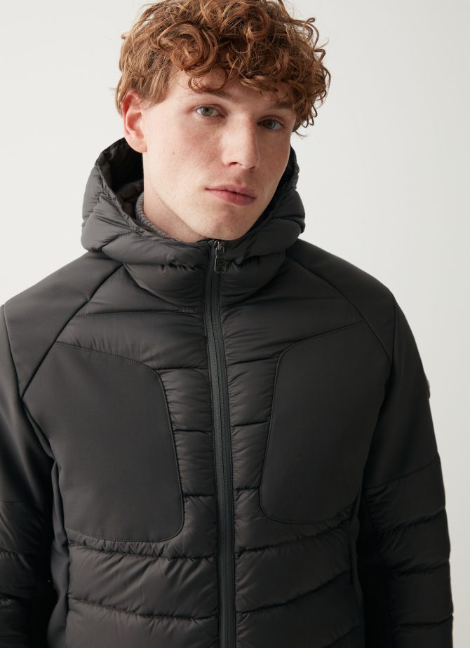 Down jacket with fixed hood in double fabric - Image 3