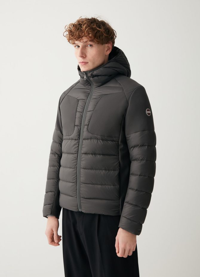 Down jacket with fixed hood in double fabric - Image 2