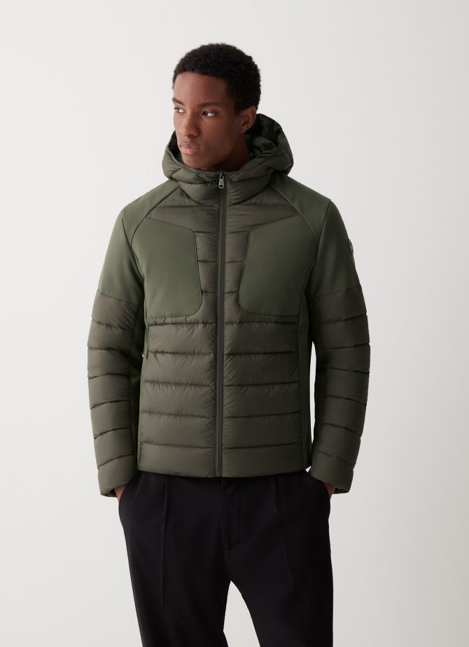 Down jacket with fixed hood in double fabric - Image 3