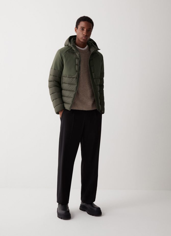 Down jacket with fixed hood in double fabric - Image 2