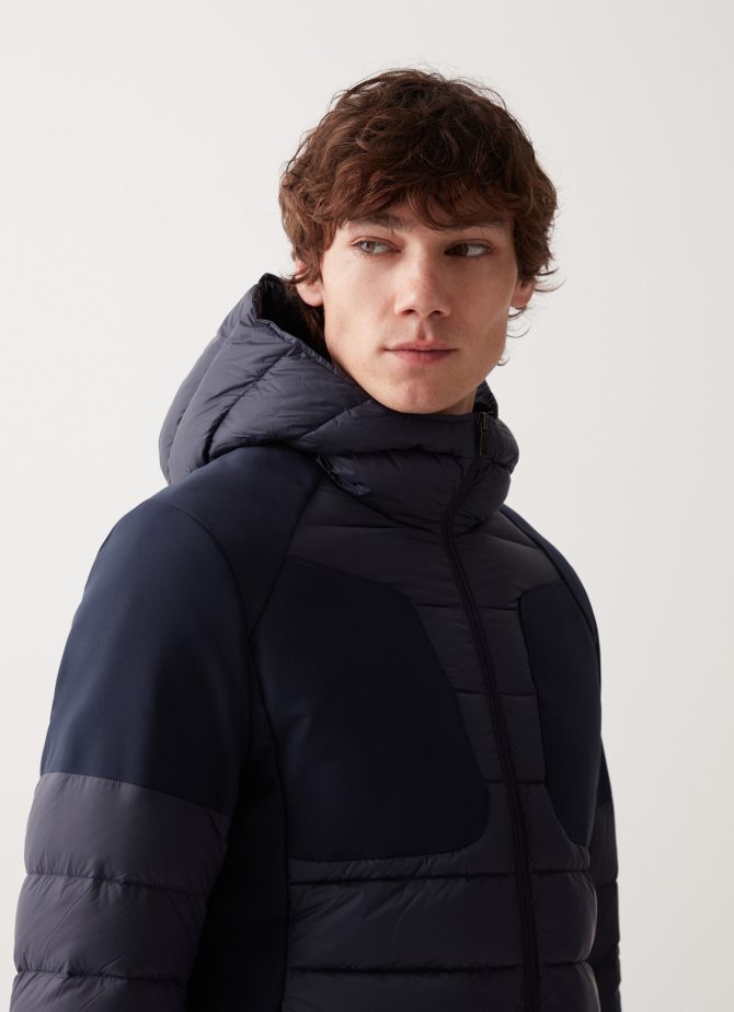 Down jacket with fixed hood in double fabric - Image 3