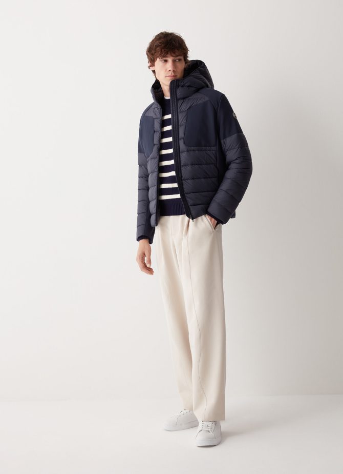 Down jacket with fixed hood in double fabric - Image 2