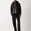 Down jacket with fixed hood in double fabric