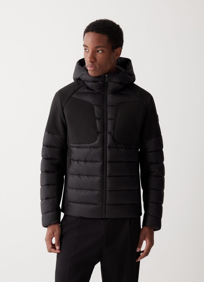 Down jacket with fixed hood in double fabric - Image 2