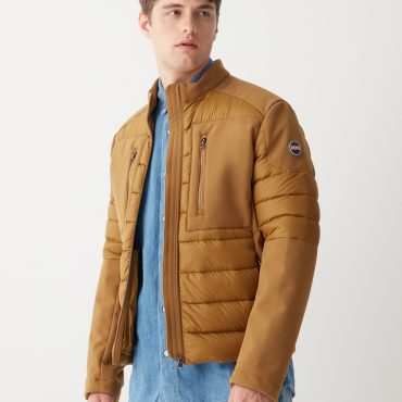 Biker down jacket in double fabric