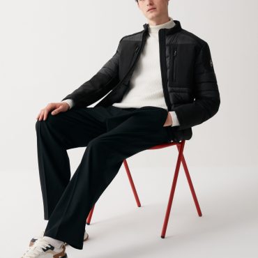Biker down jacket in double fabric