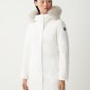 Long jacket with hood and fur trim