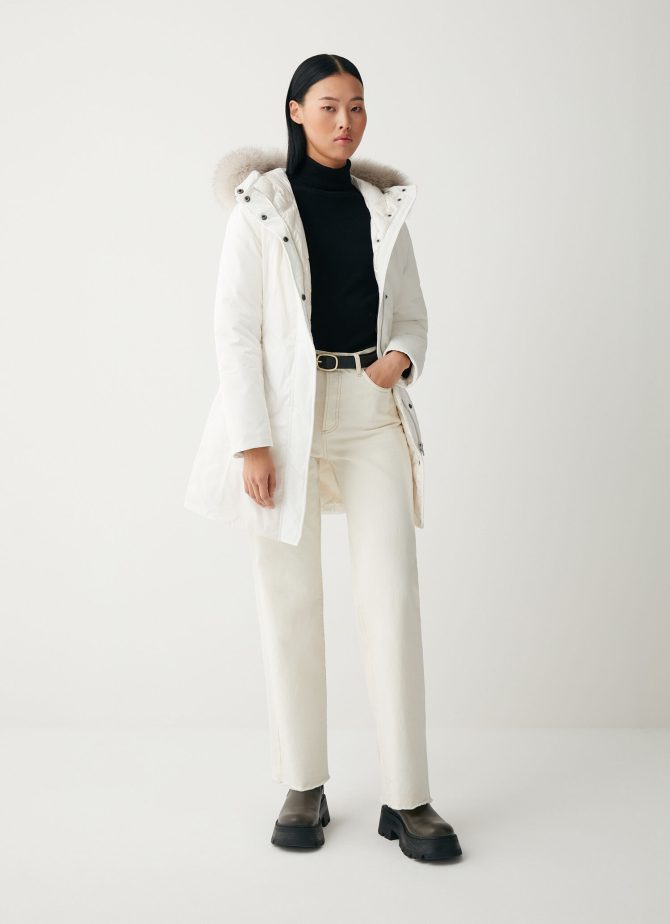 Long jacket with hood and fur trim - Image 2