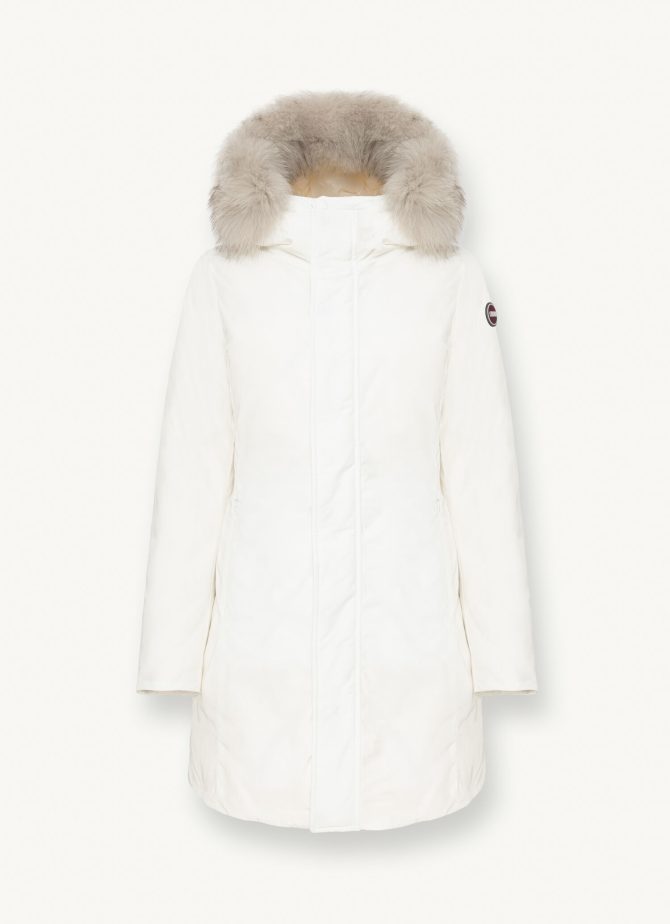 Long jacket with hood and fur trim - Image 4
