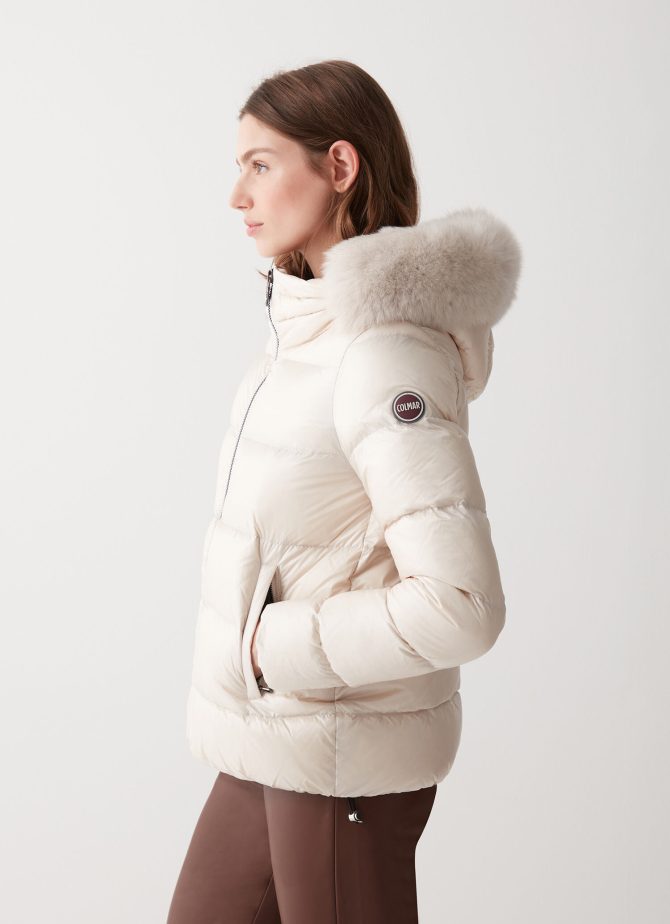 Iridescent down jacket with real fur hood - Image 3