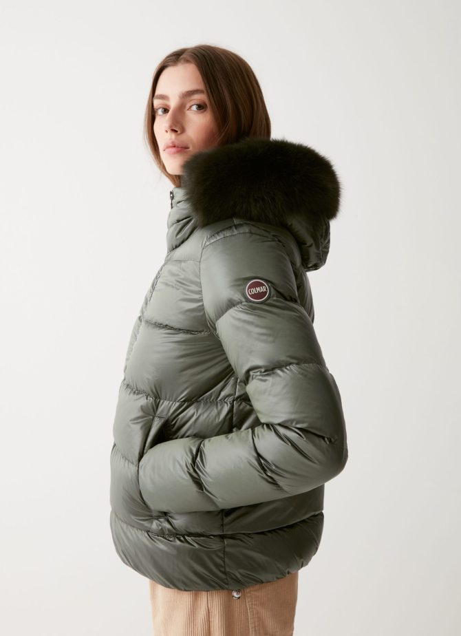 Iridescent down jacket with real fur hood - Image 2
