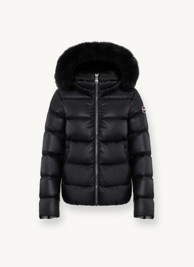 Iridescent down jacket with real fur hood - Image 4
