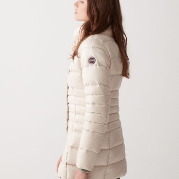 Iridescent down jacket with side opening