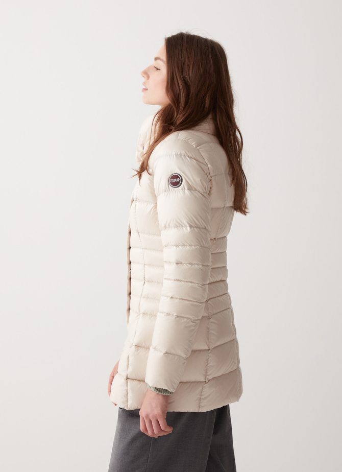 Iridescent down jacket with side opening