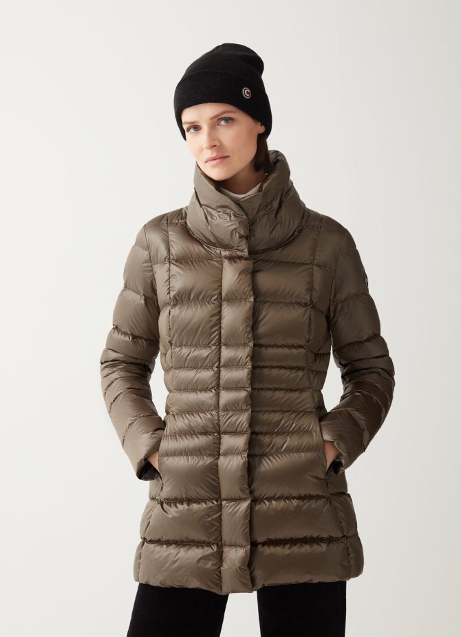 Iridescent down jacket with side opening
