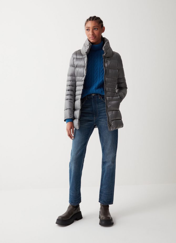 Iridescent down jacket with side opening
