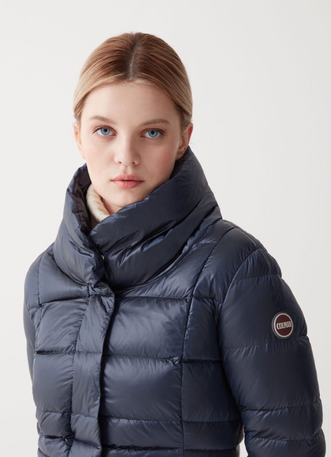 Iridescent down jacket with side opening