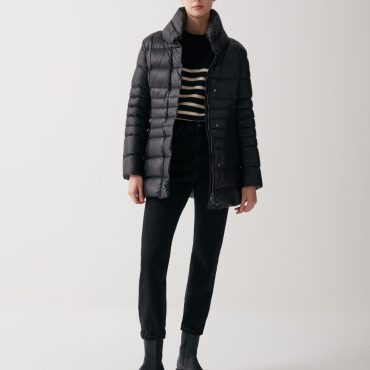 Iridescent down jacket with side opening
