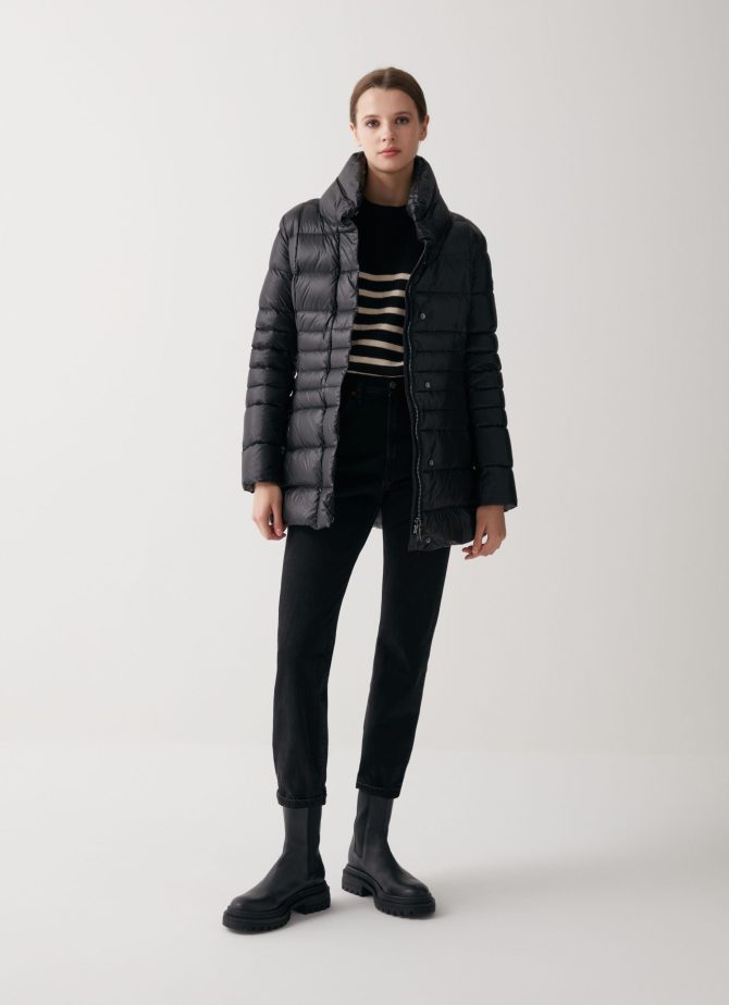 Iridescent down jacket with side opening