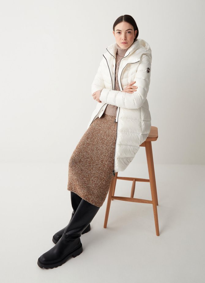 Long iridescent down jacket with bib