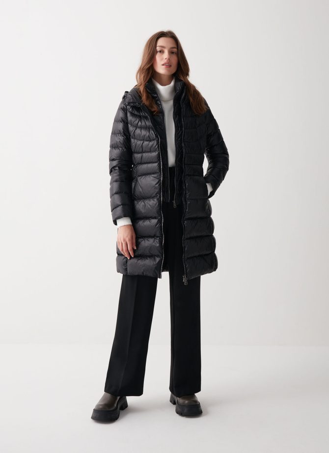 Long iridescent down jacket with bib