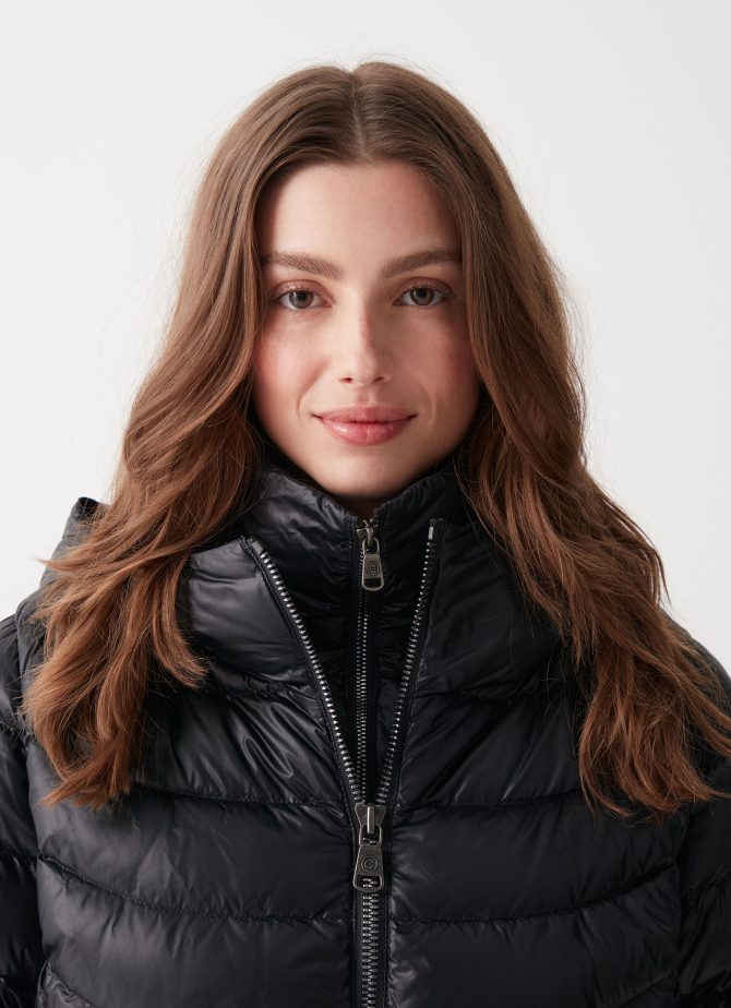 Long iridescent down jacket with bib - Image 2