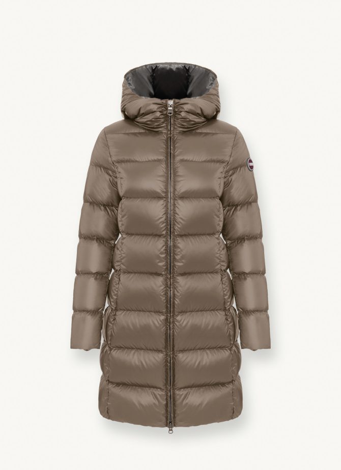 Long iridescent down jacket with fixed hood - Image 4