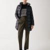 Long iridescent down jacket with fixed hood