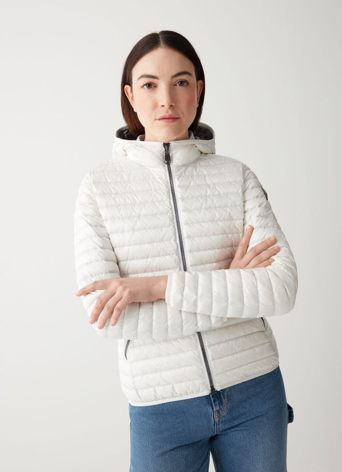 Autumn down jacket with fixed hood
