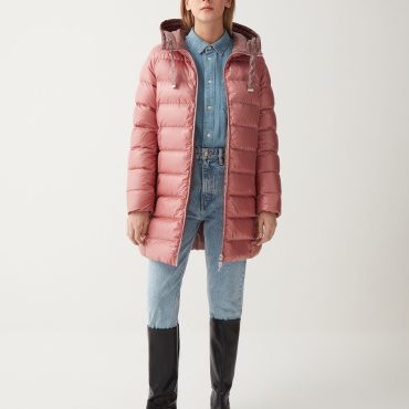 Reversible quilted down jacket with hood