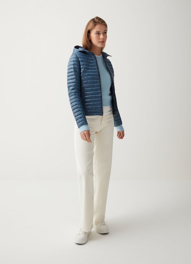 Autumn down jacket with shaped hem