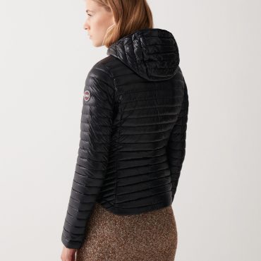 Autumn down jacket with shaped hem