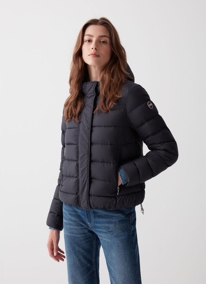 Down jacket with fixed hood in matt fabric - Image 2