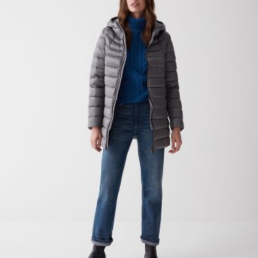 Medium length iridescent down jacket