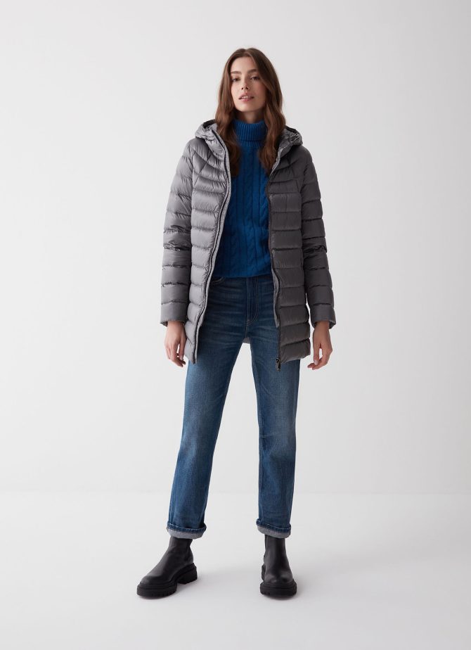 Medium length iridescent down jacket