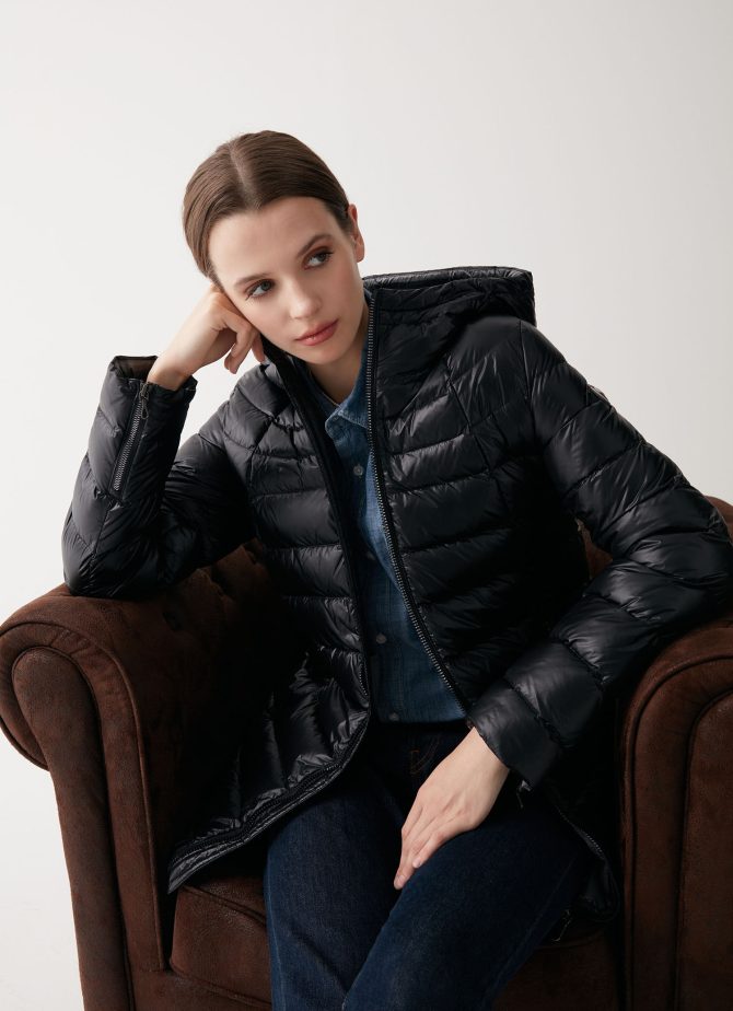 Medium length iridescent down jacket