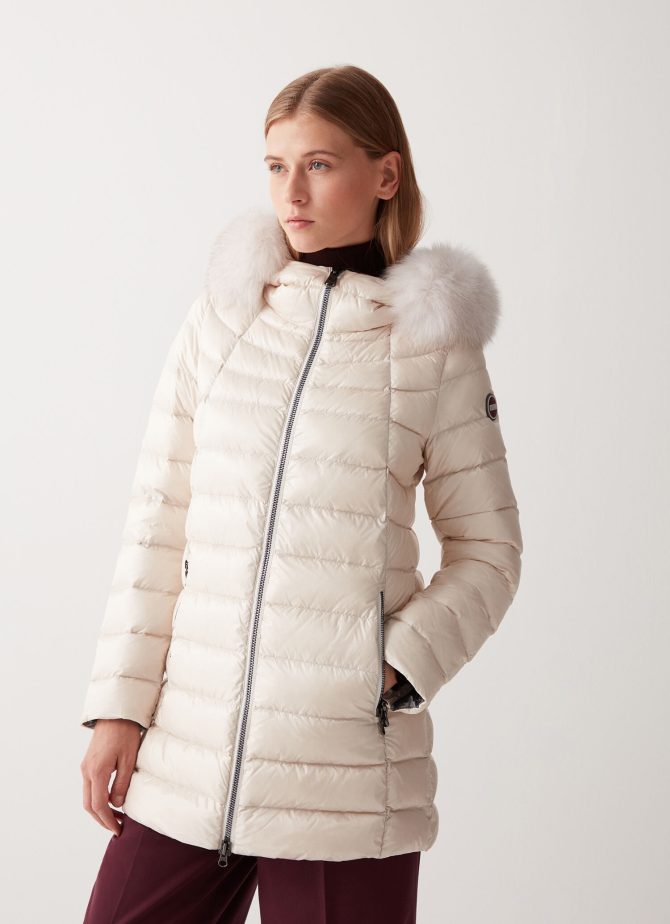 Medium length iridescent down jacket