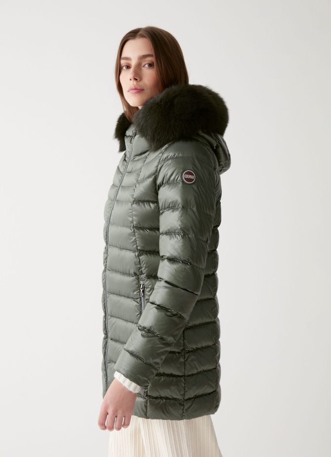 Medium length iridescent down jacket