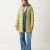 Long autumn down jacket with detachable hood