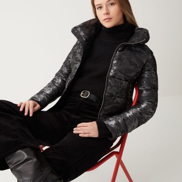 Jacquard fabric jacket with turtle neck